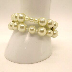 Vintage Imitation Pearl‎ Stretch Bracelet  Double Strand Graduated Size Beads